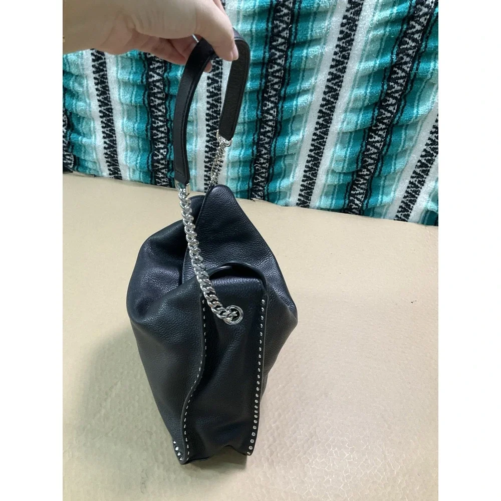 Michael Kors Astor Silver Studded Black Leather Large Hobo